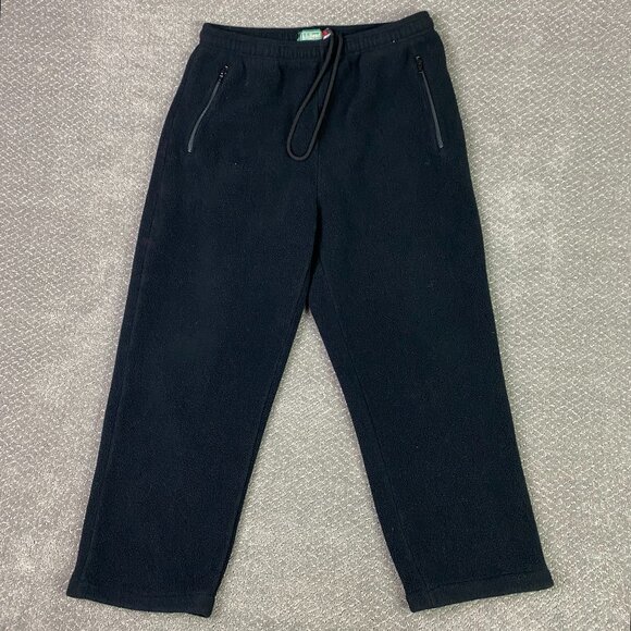 Vintage LL Bean Polartec Fleece Pants Men's Large Black Hiking Outdoor Joggers - Picture 1 of 11